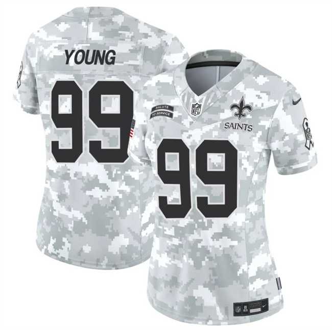 Women%27s New Orleans Saints #99 Chase Young 2024 F.U.S.E Arctic Camo Salute To Service Limited Stitched Jersey Dzhi
